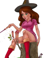Red-haired witch using sex magic