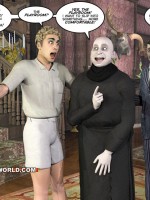 Blonde 3d gay taking off his clothes and fucking tight ass hole of his new friend in the basement.